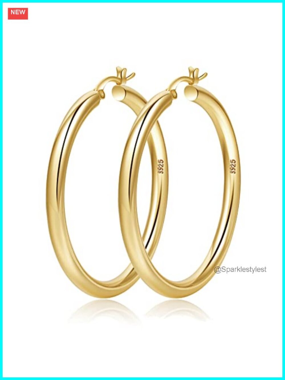 4mm Thick Gold Chunky Hoop Earrings Sterling Silver Post Lightweight